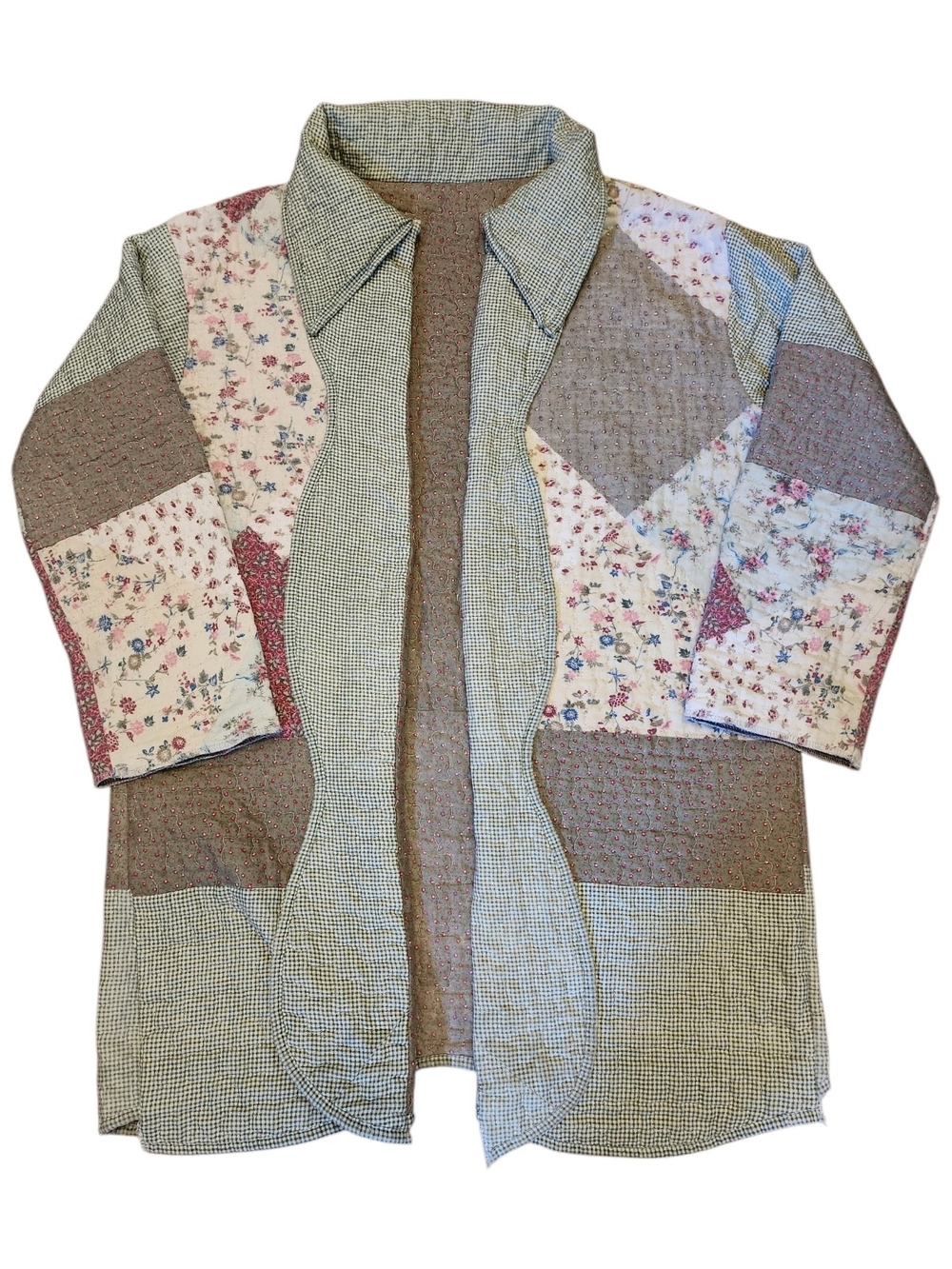 Upcycled Floral Patchwork Quilted Coat Jacket Boho Cottagecore Handmade Vintage